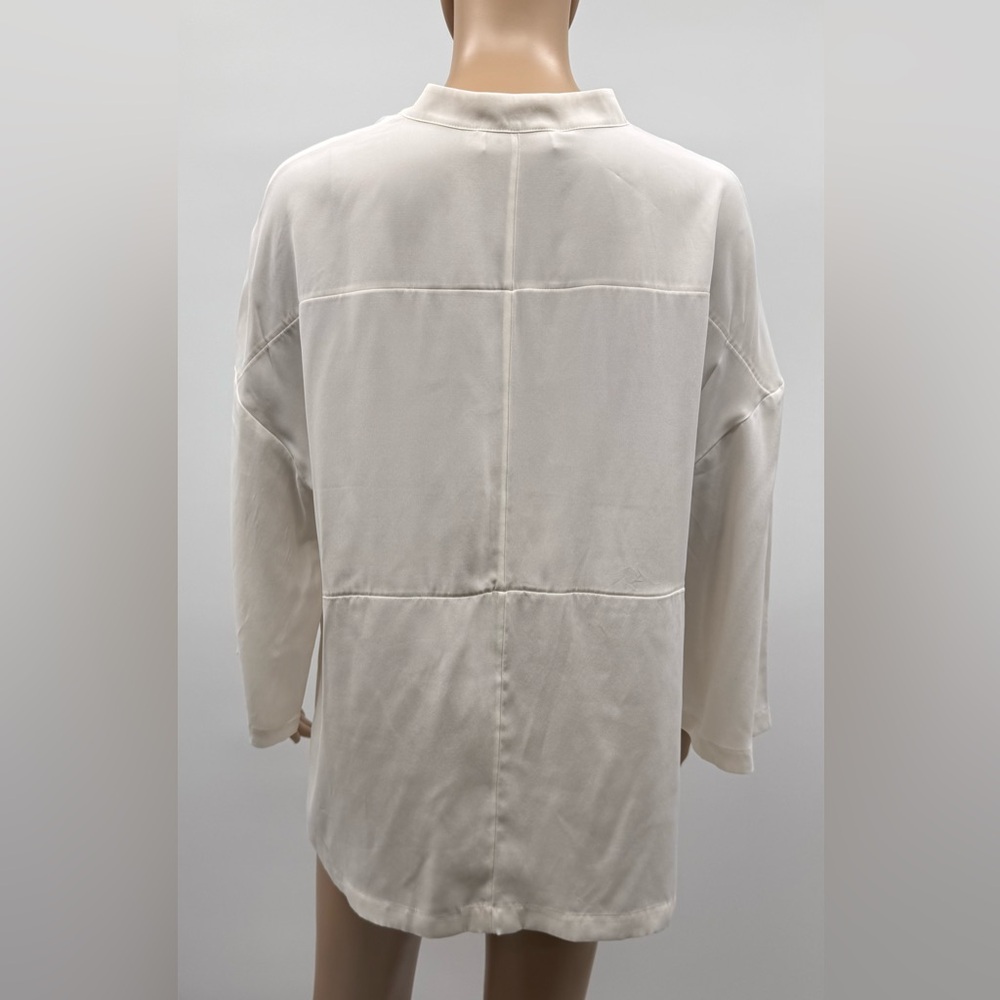 FRAME 100% Silk Long Sleeve VNeck Ivory Blouse SZ M Flowy Beachy Boho Chic - Picture 2 of 9